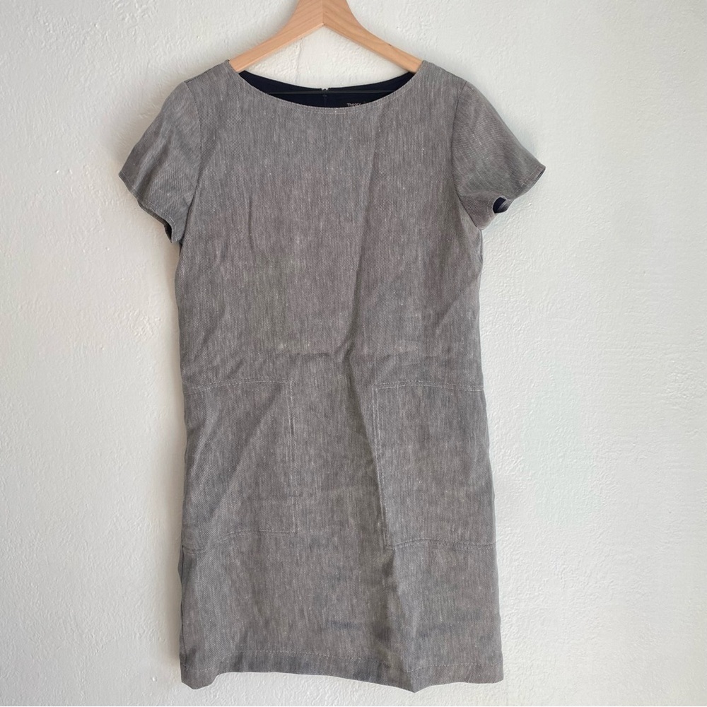 Theory Structured Shift‎ Dress Women's Small Gray Linen Twill Cap Sleeve - Picture 2 of 7
